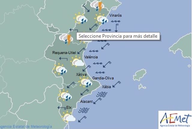 Mapa de previsión del tiempo para este martes en la Comunitat Valenciana