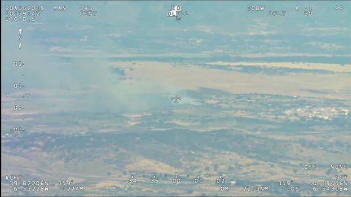 Imagen captada por el Helicóptero Halcón a su llegada al incendio que afecta a Calzadilla