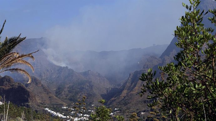 Parte de la zona afectada por el incendio de la isla de Gran Canaria, de la que continúa saliendo humo.