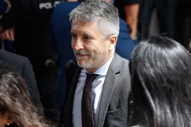 El ministro del Interior en funciones, Fernando Grande-Marlaska, a la salida de 