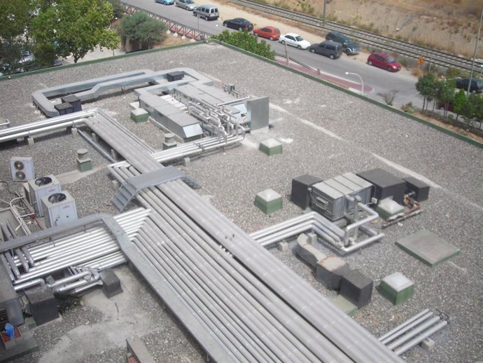 Cubierta del Hospital Comarcal de La Axarquía, que será utilizado como edificio de balance energético cero. 
