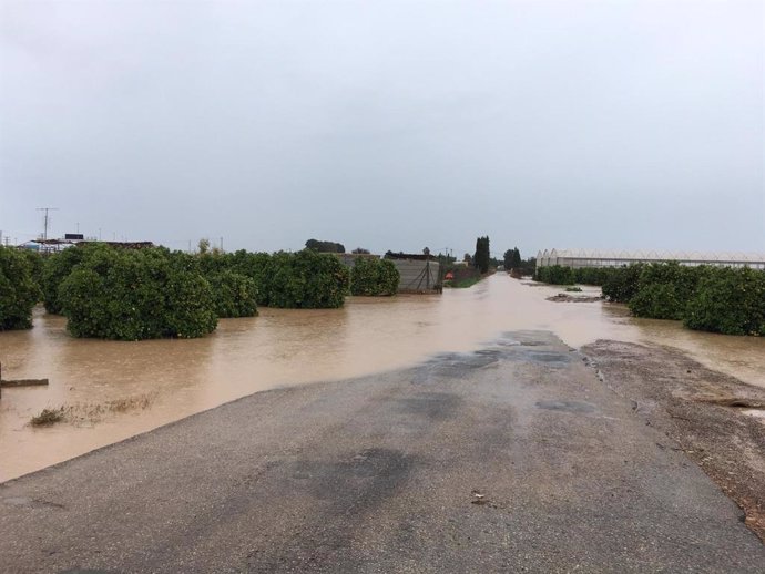 Imagen de campos anegados por las lluvias en el Campo de Cartagena. Inundaciones. Toormentas