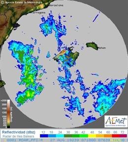 El radar de la AEMET refleja las lluvias en el Mediterráneo este 27 de agosto de 2019