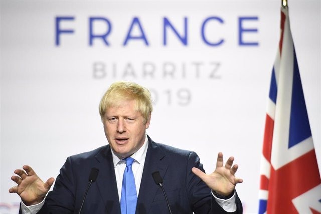 26 August 2019, France, Biarritz: UK Prime Minister Boris Johnson attends the closing press conference of the G7 Summit. Photo: Stefan Rousseau/PA Wire/dpa