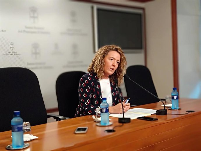 La portavoz del PP en la Junta General, Teresa Mallada, en rueda de prensa.