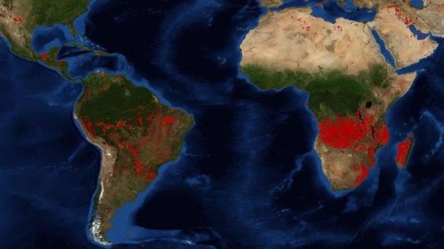 Imagen de la NASA en la que muestra los focos activos mundiales
