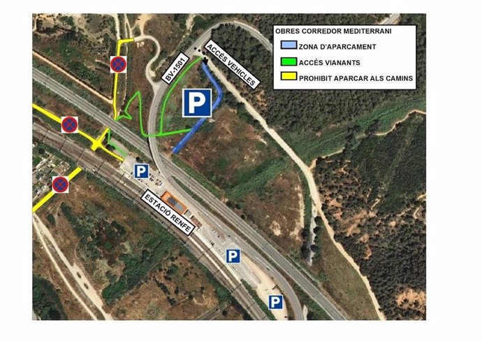 El plano del aparcamiento alternativo en la estación de Rodalies de Castellbisbal