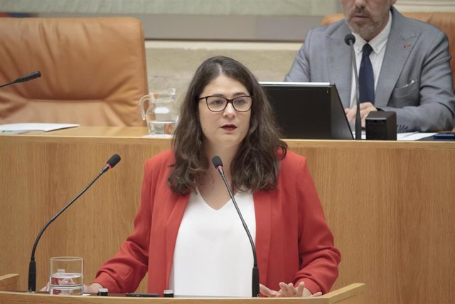 La diputada de Podemos-Equo, Raquel Romero Alonso, durante su intervención en la segunda sesión del debate de investidura de la candidata socialista, Concha Andreu, a la Presidencia de La Rioja.