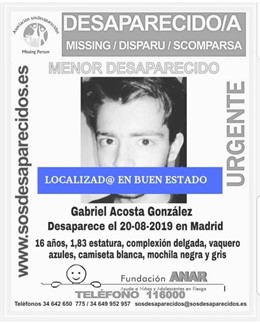 Localizado en buen estado el menor de 16 años que había desaparecido el pasado 20 de agosto en Madrid