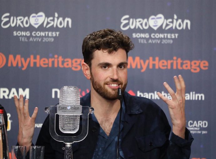 19 May 2019, Israel, Tel Aviv: Duncan Laurence from the Netherlands speaks during a press conference after winning the final of the 2019 Eurovision Song Contest. Photo: Ilia Yefimovich/dpa