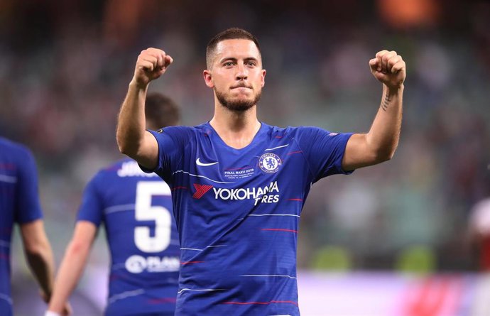 Eden Hazard celebra un gol con el Chelsea en la Europa League 2018/19.