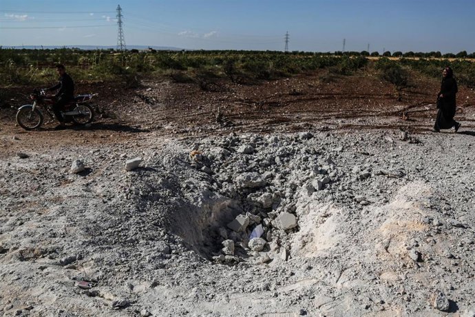 Impacto de un obús en Idlib, Siria