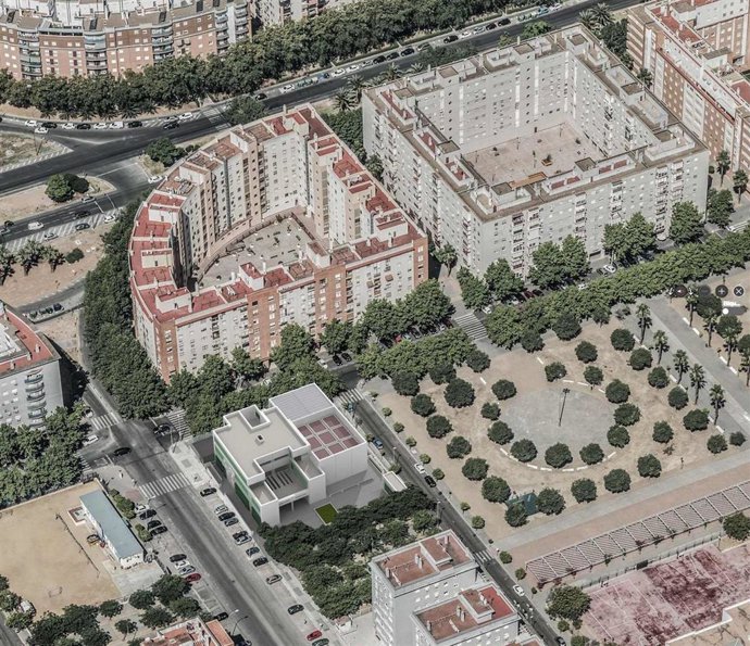 Vista aérea del que será el nuevo centro cívico de Sevilla Este