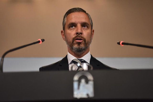 El consejero de Hacienda, Industria y Energía, Juan Bravo, en la rueda de prensa del Consejo de Gobierno del pasado 29 de agosto. 