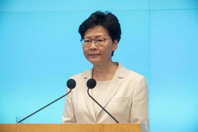 18 de juny de 2019 - Hong Kong, Xina: Carrie Lam parla durant una roda de premsa en la qual va emetre una disculpa personal per va rebutjar retirar la llei d'extradició. (Stephen Boitano/Contacte)