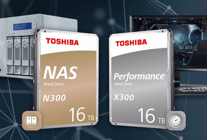 Toshiba amplía sus series de discos duros N300 y X300 con unidades de 16 TB de c
