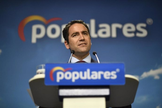 El secretario general del PP, Teodoro García Egea, durante una rueda de prensa tras la reunión del Comité de Dirección del Partido Popular en la sede de Génova, en Madrid.