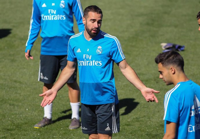 Carvajal of Real Madrid in action during training day, May 04th, in Ciudad Deportiva Real Madrid, in Valdebebas, Madrid, Spain.