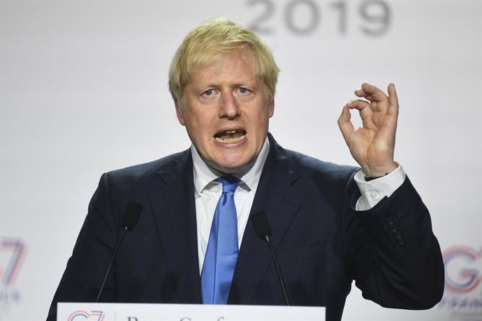 26/08/2019. Biarritz, United Kingdom: Boris Johnson attends the G7- Day Three. Britain's Prime Minister Boris Johnson during a press conference at the end of day three at the G7 Summit in Biarritz, France. (Andrew Parsons / i-Images / Contacto)