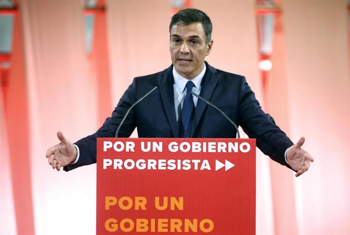 El presidente del Gobierno en funciones, Pedro Sánchez, durante su intervención en la presentación de la propuesta abierta de 'Programa común progresista'.