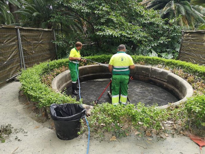Arreglos en la Fuente Tritón de La Concepción