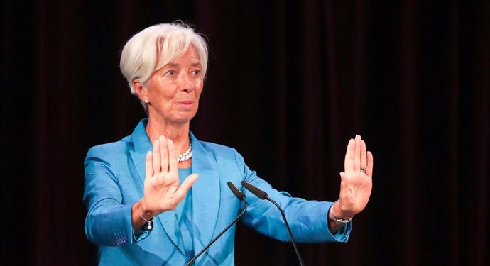 31 August 2019, Saxony, Leipzig: President of the European Central Bank (ECB) Christine Lagarde delivers a speech to mark the award of an honorary doctorate to the German Chancellor Angela Merkel during the graduation ceremonyof the Leipzig Graduate Sch