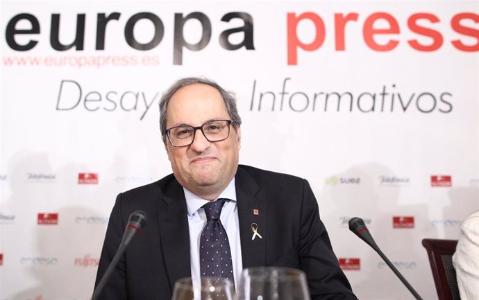 El presidente de la Generalitat, Quim Torra, en un  Desayuno informativo de Europa Press celebrado en el Hotel Villamagna de Madrid.