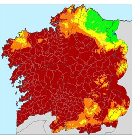 Mapa de riesgo extremo de incendio en Galicia del 5 de septiembre de 2019