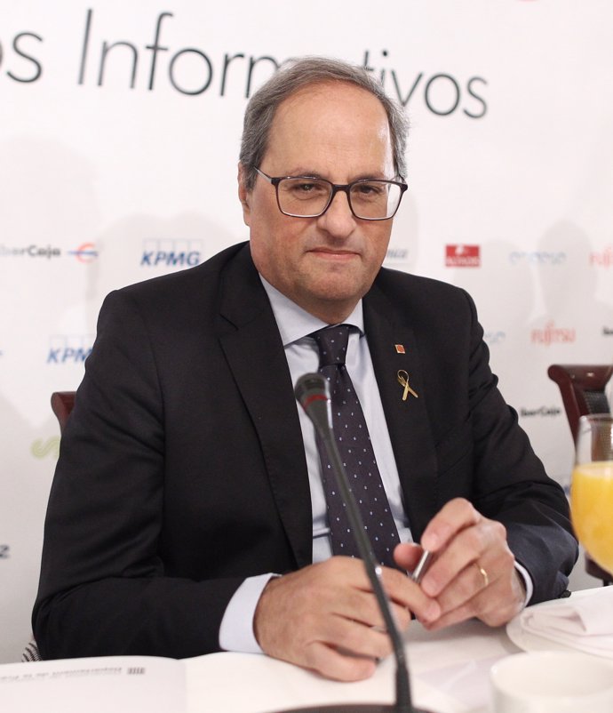 El president de la Generalitat, Quim Torra, en  un Esmorzar informatiu d'Europa Press celebrat a l'Hotel Villamagna de Madrid.