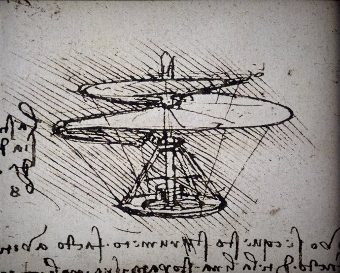 Detalle de una máquina de volar, incluida en la exposición de Leonardo da Vinci que recala en Bilbao