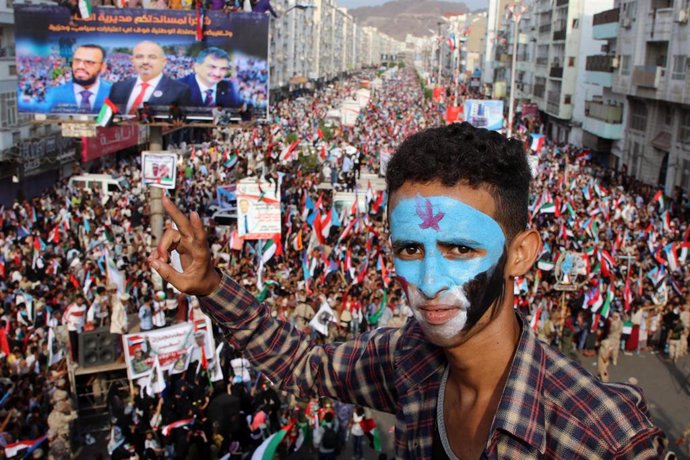 Manifestación del movimiento separatista del sur de Yemen a favor de Emiratos Árabes Unidos