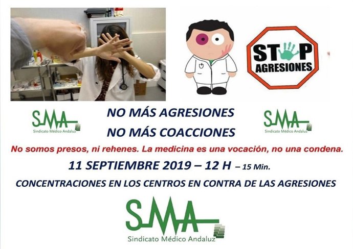 Sindicato Médico Andaluz insta a los facultativos a concentrarse el 11 de septiembre contra las agresiones