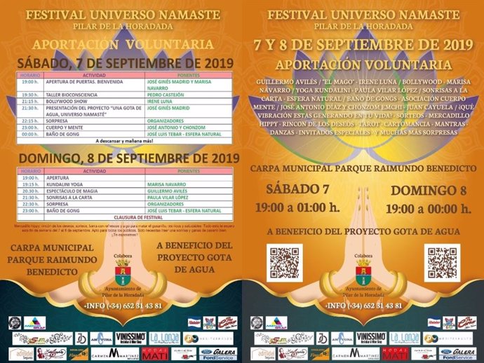 Cartel del Festival Universo Namasté que se celebra este fin de semana a beneficio del proyecto 'Una gota de agua'