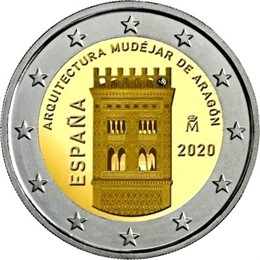 Torre mudéjar de El Salvador de Teruel en una moneda de 2 euros
