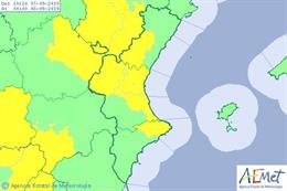Avisos amarillos por lluvias en la Comunitat Valenciana este sábado, 7 de septiembre