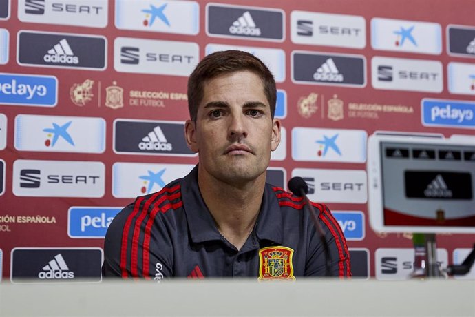03 September 2019, Spain, Madrid: Spain's manager Robert Moreno attends a press conference for the Spain national soccer team ahead of Thursday's UEFA EURO 2020 qualifier Group F soccer match against Romania. Photo: Legan P. Mace/SOPA Images via ZUMA Wi