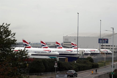 09 September 2019, England, London: British Airways planes park at the Engineering Base at Heathrow Airport on day one of the first-ever strike by British Airways pilots. Photo: -/PA Wire/dpa