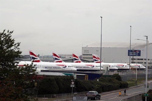 09 September 2019, England, London: British Airways planes park at the Engineering Base at Heathrow Airport on day one of the first-ever strike by British Airways pilots. Photo: -/PA Wire/dpa