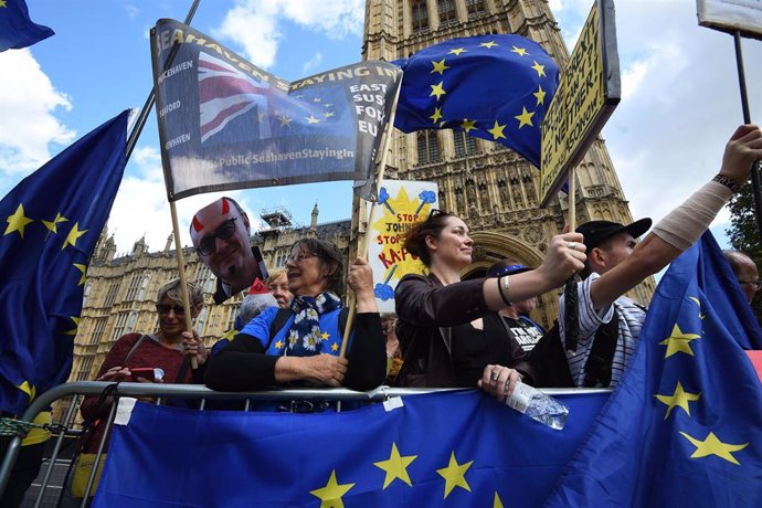 Concentración contra el Brexit frente al Parlamento británico