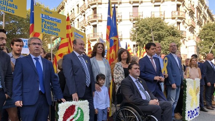 Andoni Ortuzar y Joseba Aurrekoetxea, en los actos de la Diada de 2018