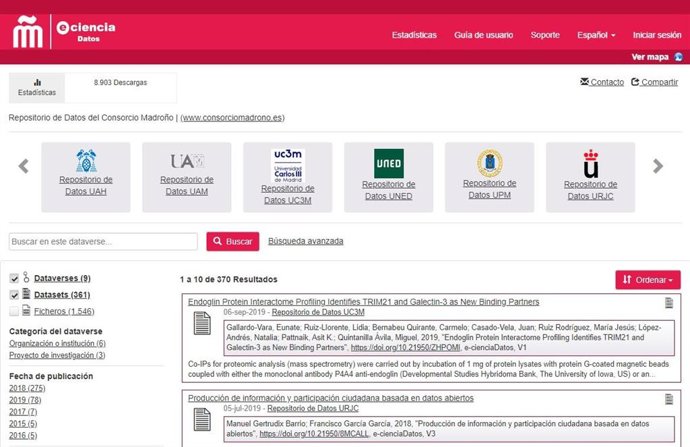 Web de la aplicación madrileña e-cienciaDatos