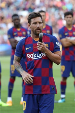 El delantero argentino del FC Barcelona Lionel Messi durante el Trofeo Joan Gamper contra el Arsenal FC 