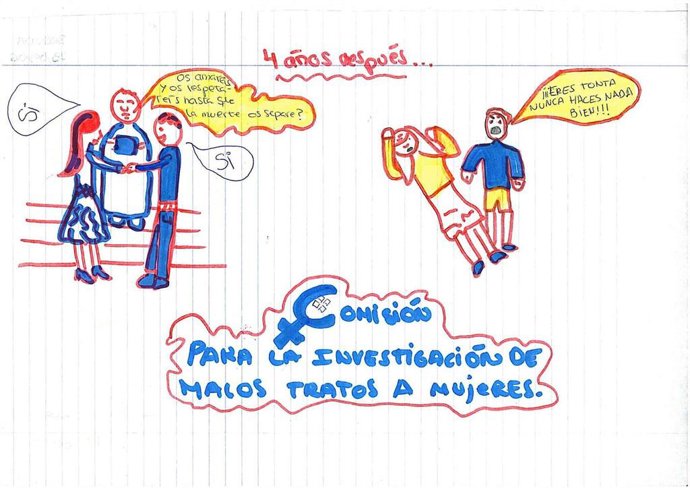Uno de los dibujos de la exposción de hijos de víctimas de violencia machista