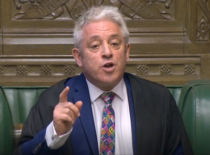 27 March 2019, England, London: A video screenshot shows Speaker of the UK House of Commons John Bercow announcing that he has selected eight of the 16 Brexit alternative proposals to be considered as part of the indicative voting process. Photo: -/Hous