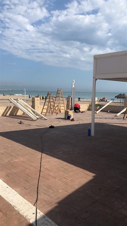 Una de las terrazas desmontadas.