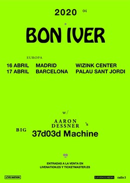 Cartell dels concerts de Bon Iver a Madrid i Barcelona