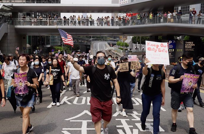 Manifestantes en una protesta en Hong Kong