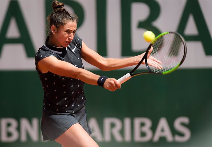 Sara Sorribes Tormo of Spain in action during her second-round match at the 2019 Roland Garros Grand Slam tennis tournament