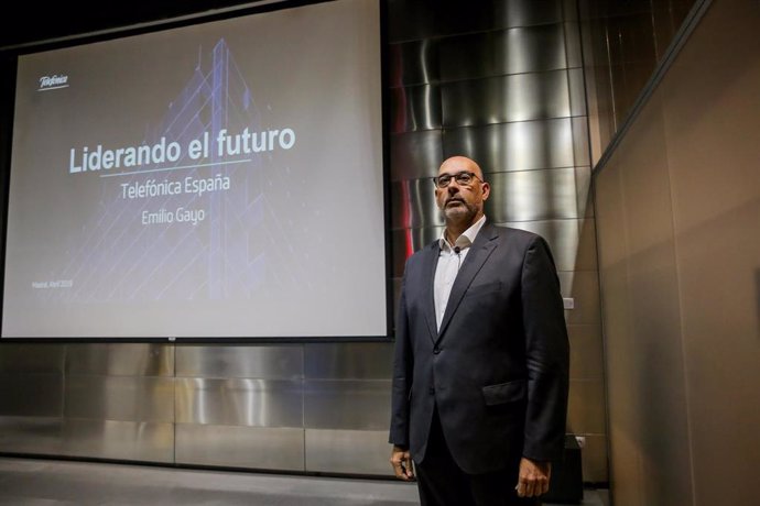 El presidente de Telefónica España, Emilio Gayo, durante la presentación de las iniciativas de la compañía para los próximos meses