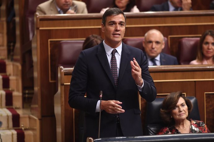 El president del Govern en funcions, Pedro Sánchez, respon les preguntes dels grups parlamentaris durant la sessió de control al Congrés.
